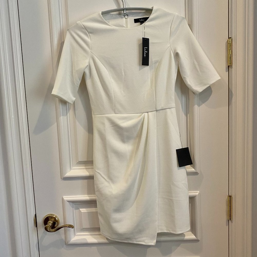 NWT White 3/4 Sleeve Ruched Dress Lulu's Size S